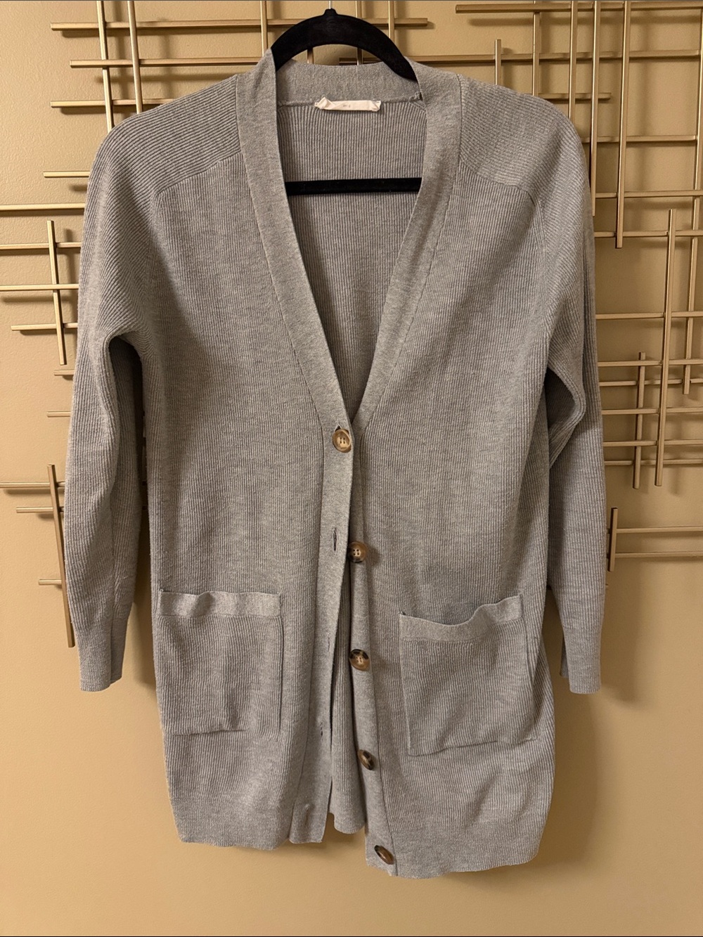 Elodie Light Gray Button-Front Knit Cardigan
